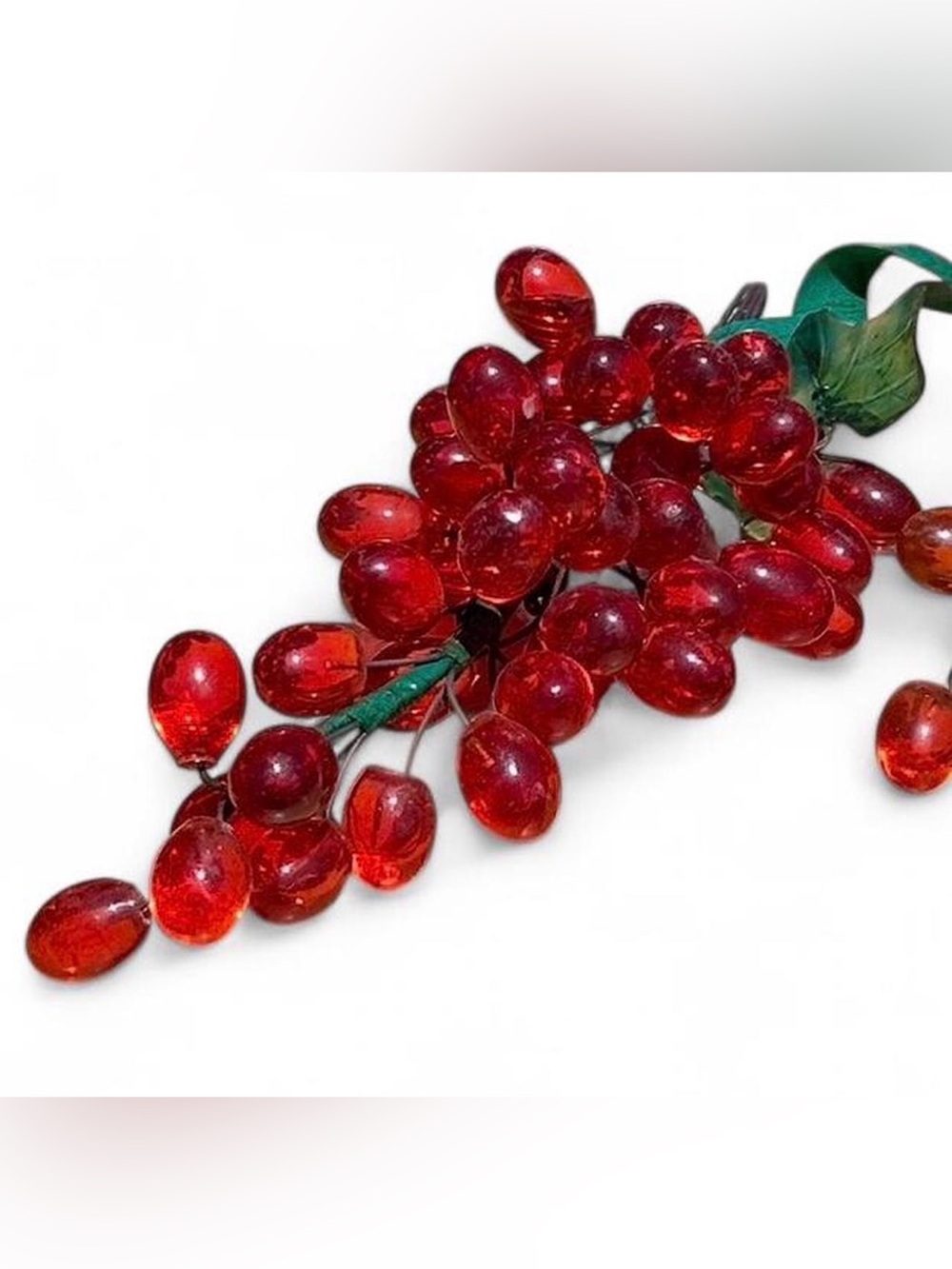 Vintage Red Cherry Garland with Green Leaves